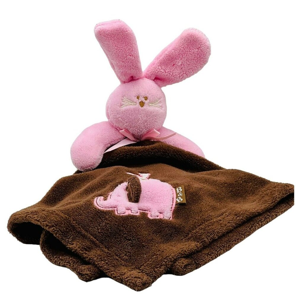 Blankets Beyond Brown Pink Bunny Elephant‎ Lovey Plush Security Blanket 17 inch